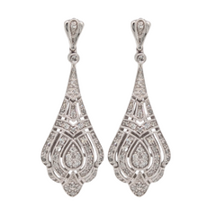 10KT White Gold .33CTW Vintage Style Dangle Earrings