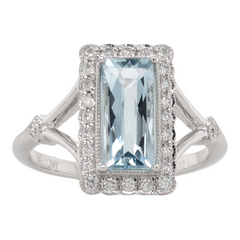 14K Gold Aquamarine Vintage Style Halo Ring