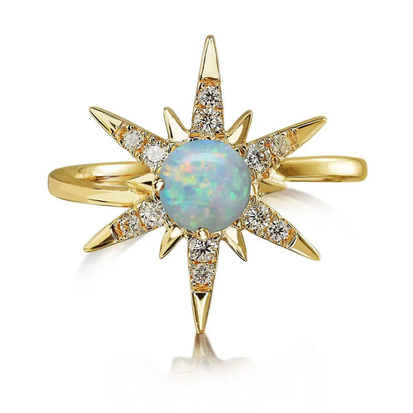 14k Yellow Gold Australian Opal Diamond Ring