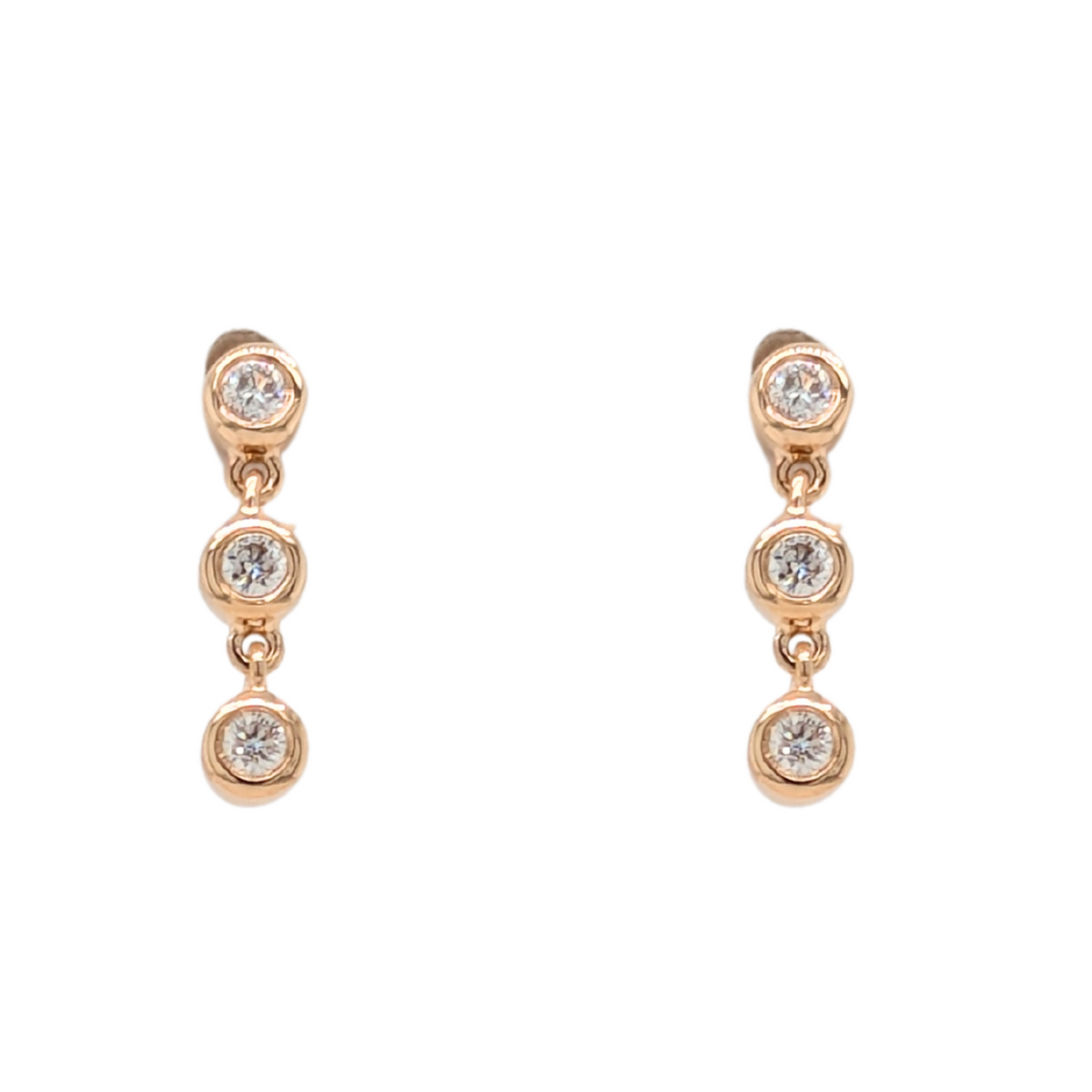 14K Yellow Gold Three Diamond Bezel Earrings