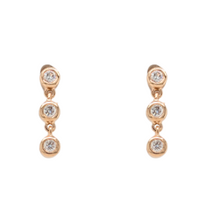 14K Yellow Gold Three Diamond Bezel Earrings