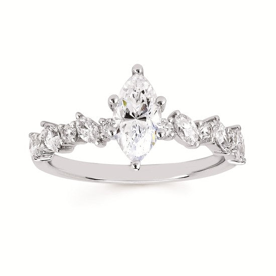 14K White Gold Marquise & Rounds Diamond Engagement Semi-Mount