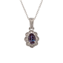Sterling Silver Lab-Created Alexandrite Vintage Style Necklace