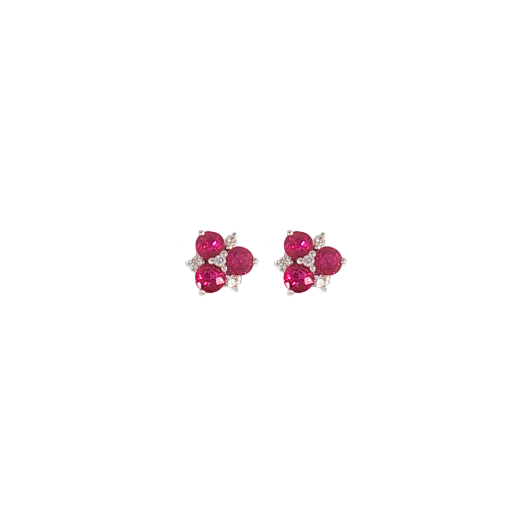 14kt White Gold .85ctw Ruby .06ctw Diamond Cluster Studs