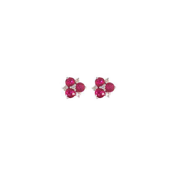 14K WG .85CTW RUBY .06CTW DIA CLUSTER STUDS