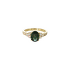 18K YG 1.60CT OVAL HEATED GREEN SAPPHIRE .43CTW DIA RING