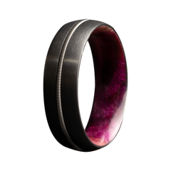 Men's Guitar String Zirconium Ring with Pink Burl Inlay - Size 10