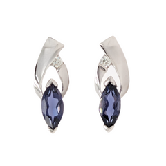 14K White Gold Marquise Iolite Earrings with Diamonds