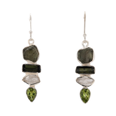 Sterling Silver Apatite, Green Tourmaline, Herkimer, and Peridot Gem Earrings