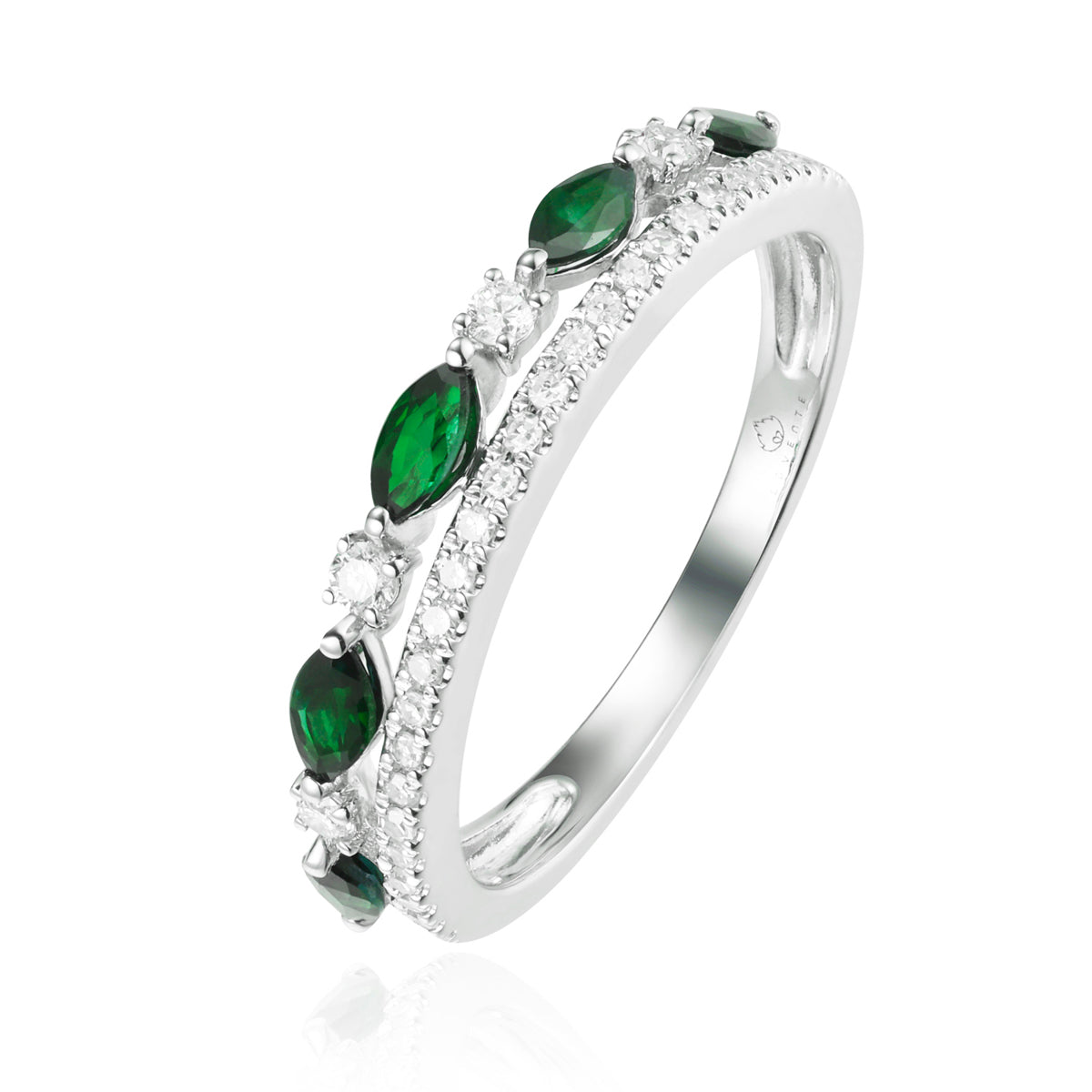 14K White Gold Marquise Emerald 2 Row Ring