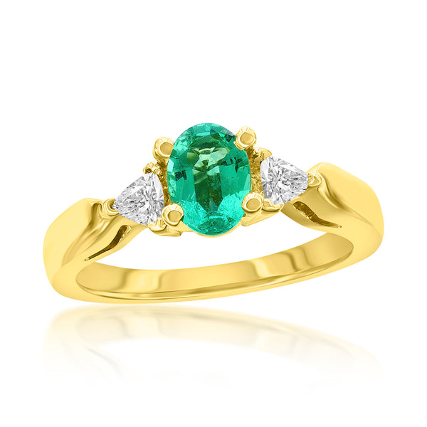18kt Yellow Gold .82ct Oval Emerald .21ctw Diamond Ring