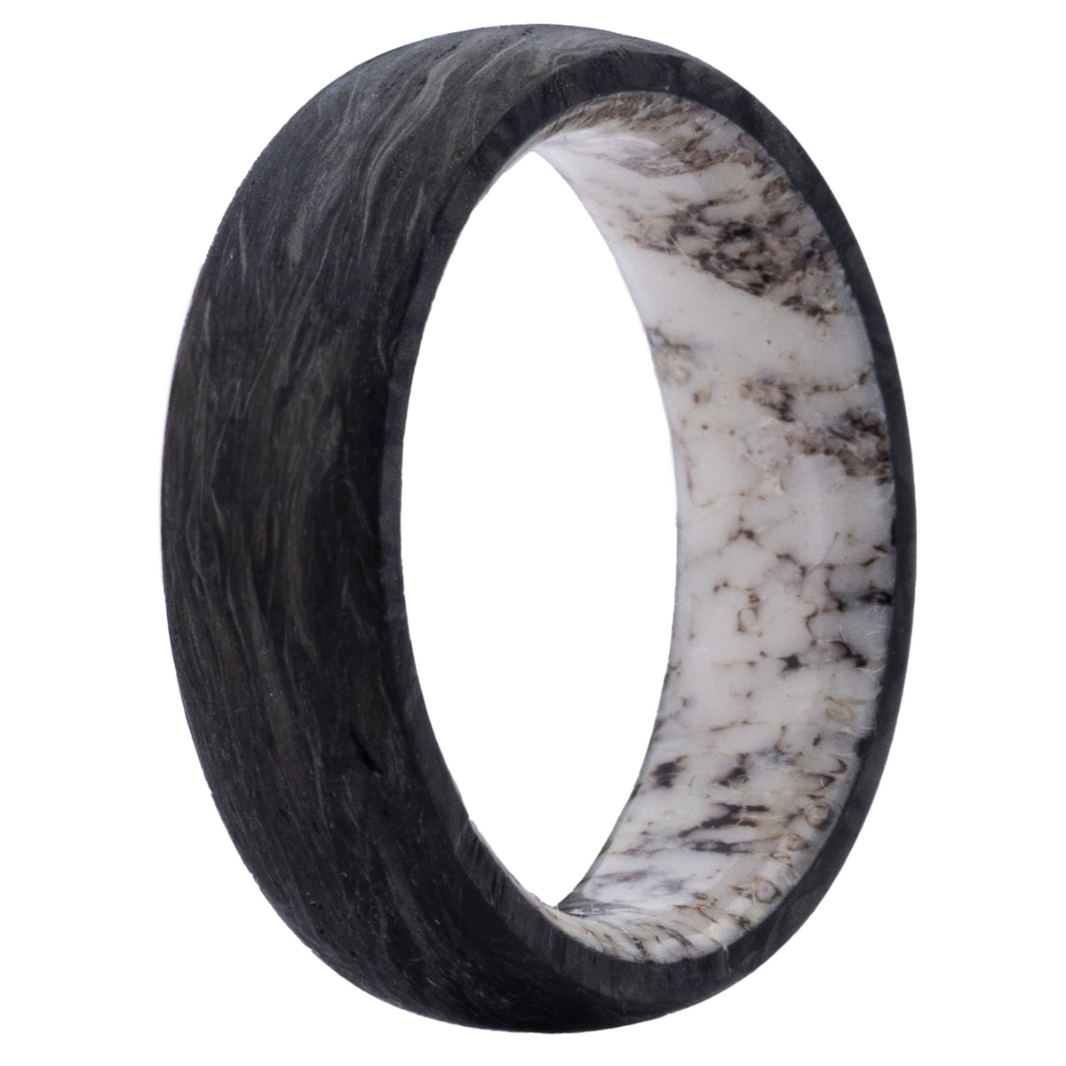 Men's Forged Carbon Fiber Domed Ring with Antler Sleeve - Size 10