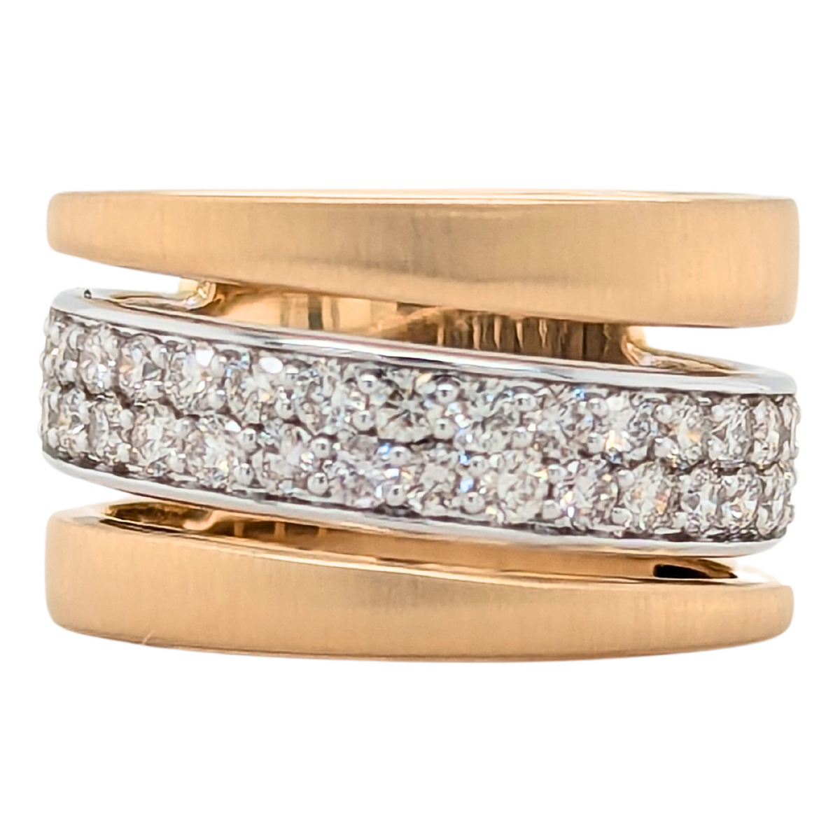 14K Two Tone Diamond Pave Band with Satin Finish 3/4CTW