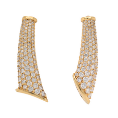 Estate: 18K Pave Diamond Drop Swoop Earrings