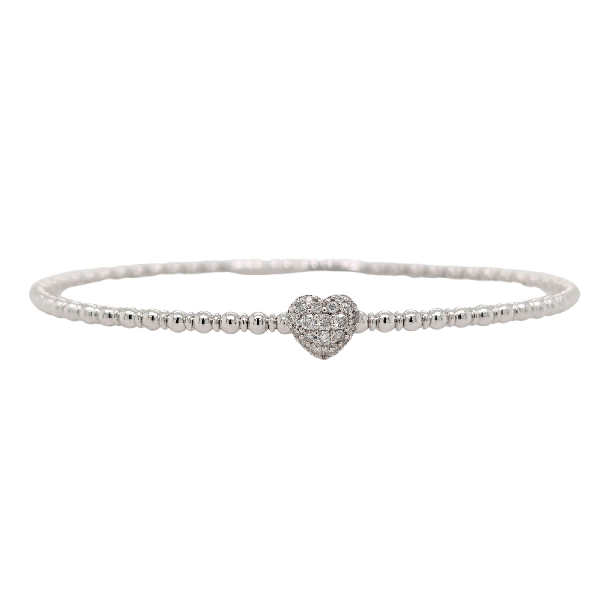 14K White Gold Pave Diamond Heart Flex Bracelet