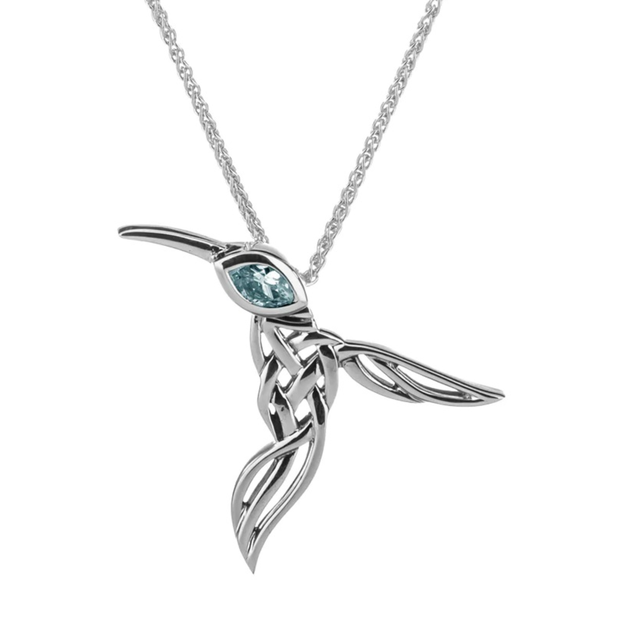 Sterling Silver Blue Topaz Hummingbird Necklace 18"