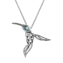 Sterling Silver Blue Topaz Hummingbird Necklace 18"