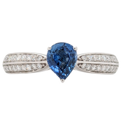 14K White Gold Pear Shape Sapphire and Diamond Ring