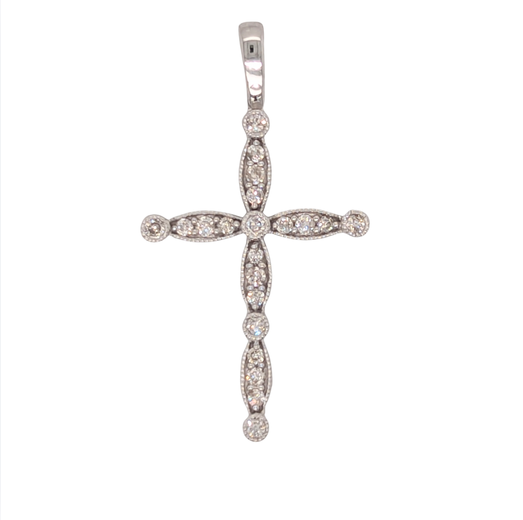 14KT White Gold .20CTW Diamond Cross Pendent