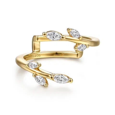 14K Yellow Gold Prong set Marquise Diamond Ring Enhancer