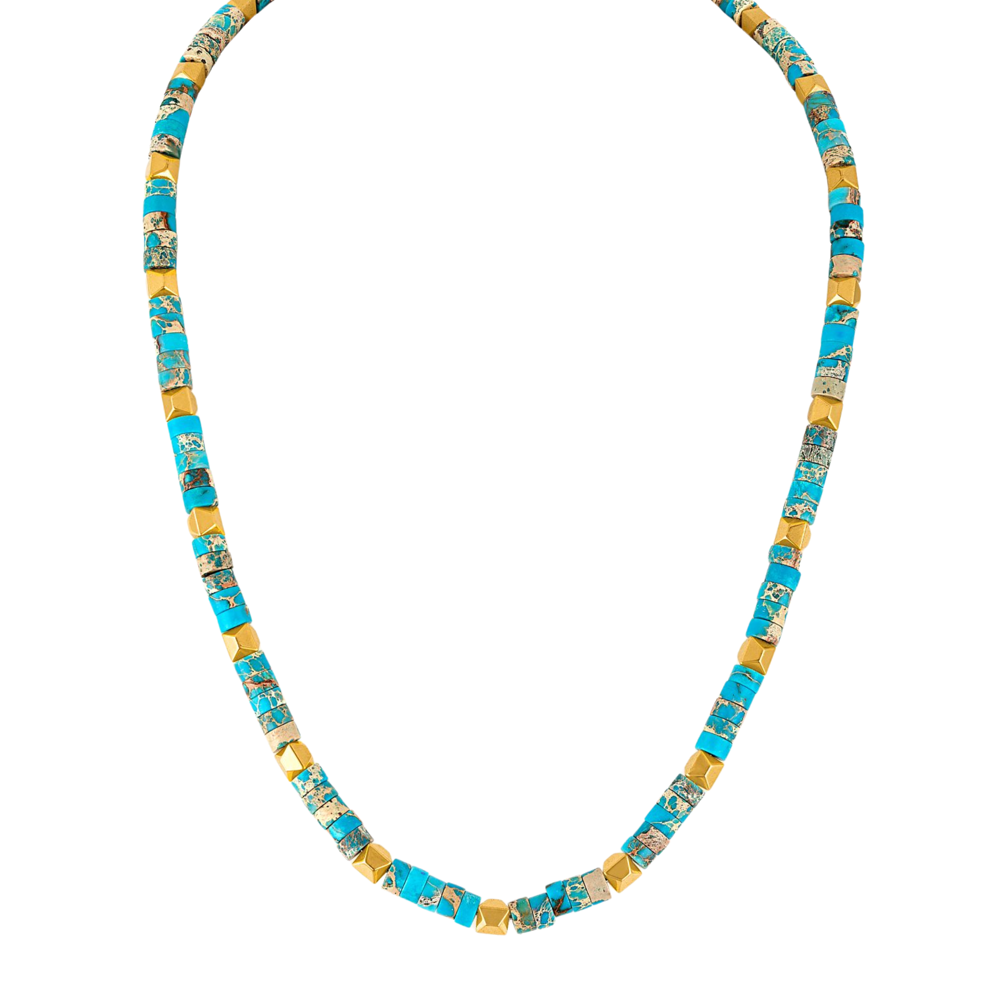 Sterling Silver 14K Yellow Plated Turquoise Bead Necklace
