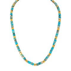 Sterling Silver 14K Yellow Plated Turquoise Bead Necklace