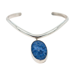 Estate: Sterling Silver Lapis Lazuli Dangle Cuff Bracelet