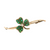 ANTIQUE 15K YG EMERALD DIAMOND CLOVER BROOCH WITH BOX