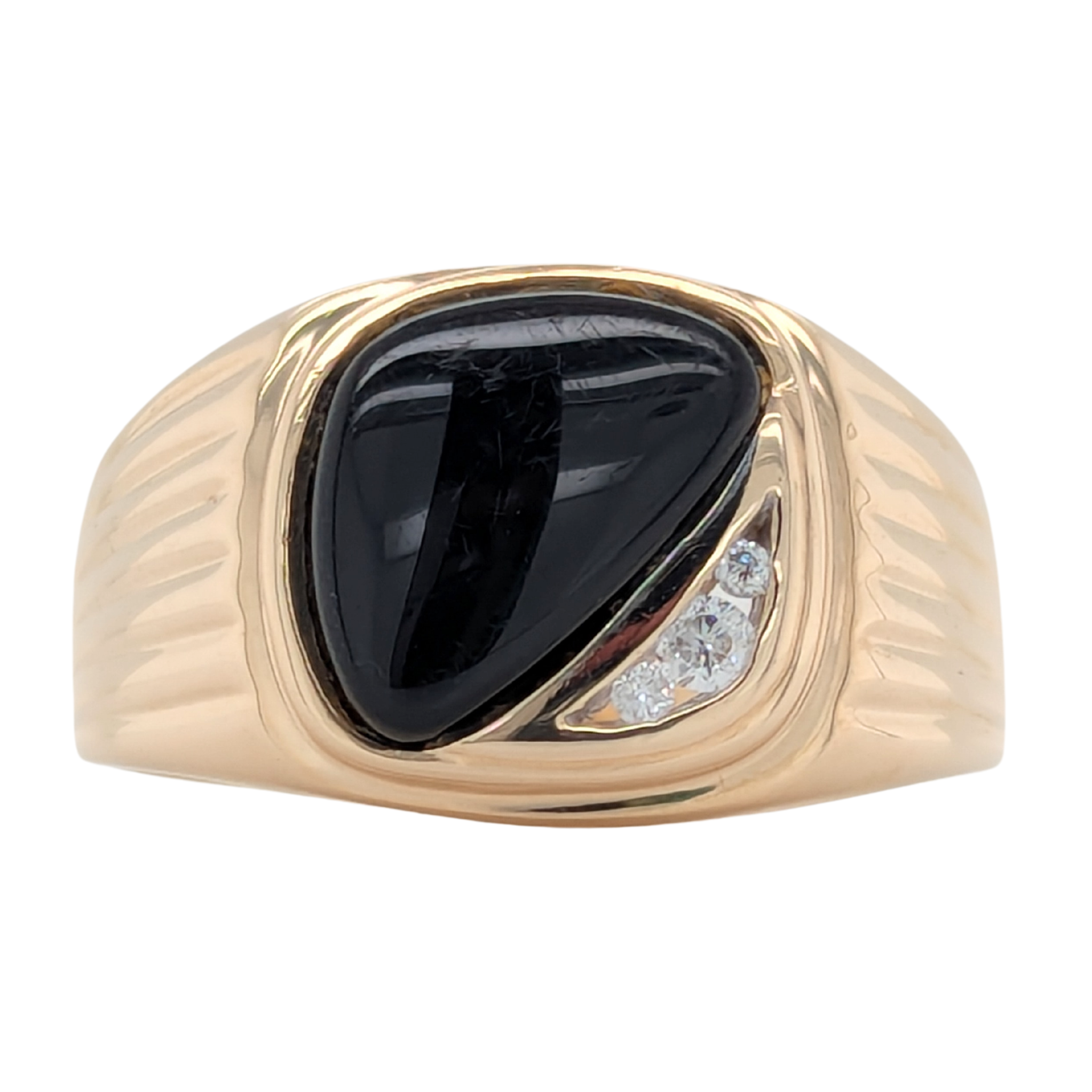 Estate: 10K Yellow Men's Black Onyx & Diamond Ring