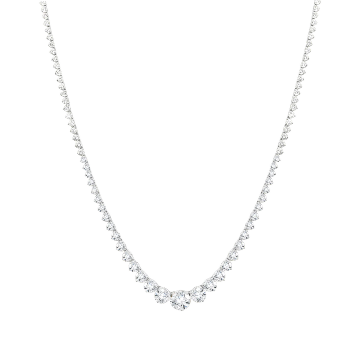14K White Gold Graduated Diamond Riviera Necklace 17"