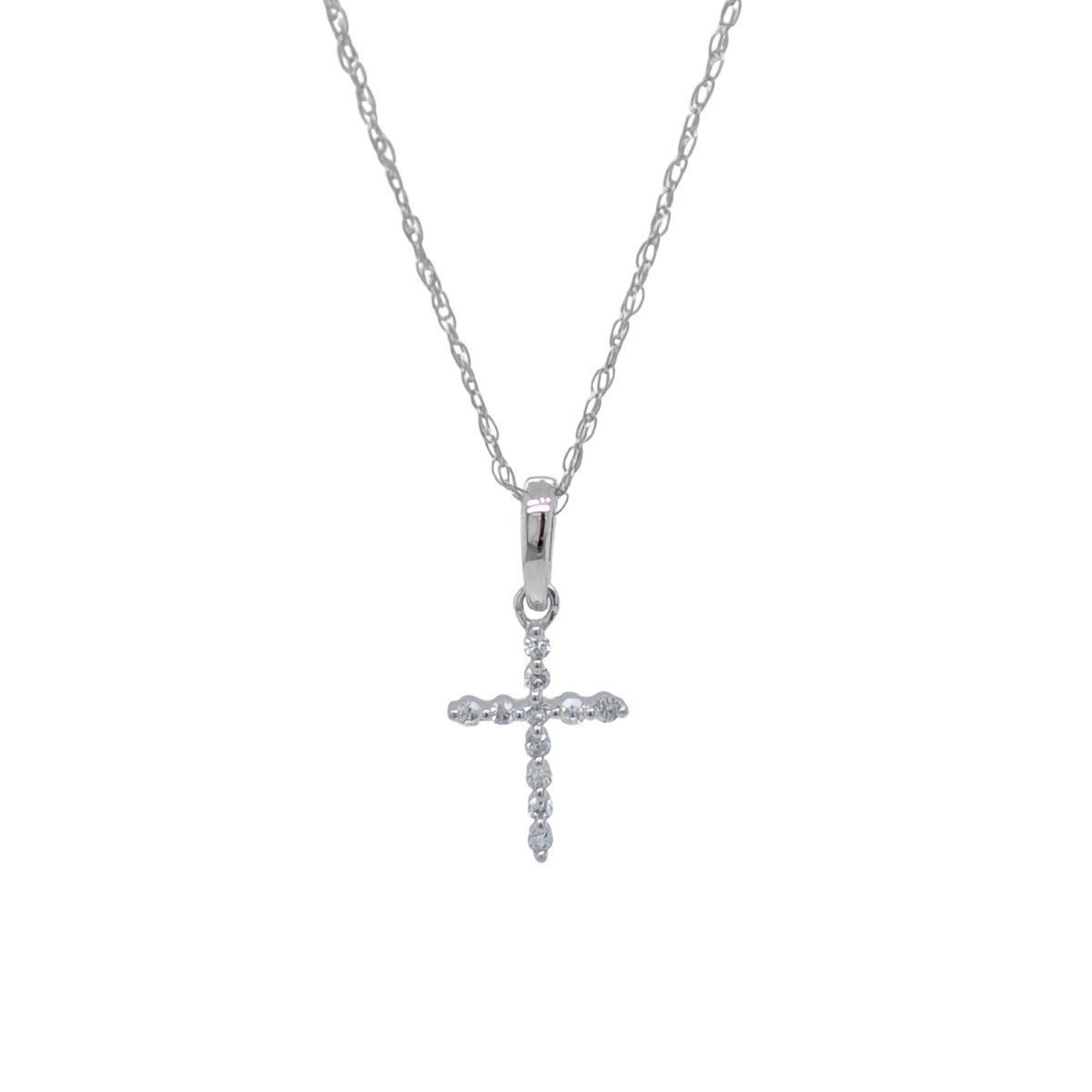 14K White Gold Petite Diamond Cross Necklace