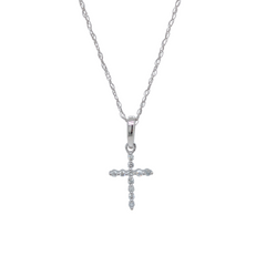 14K White Gold Petite Diamond Cross Necklace