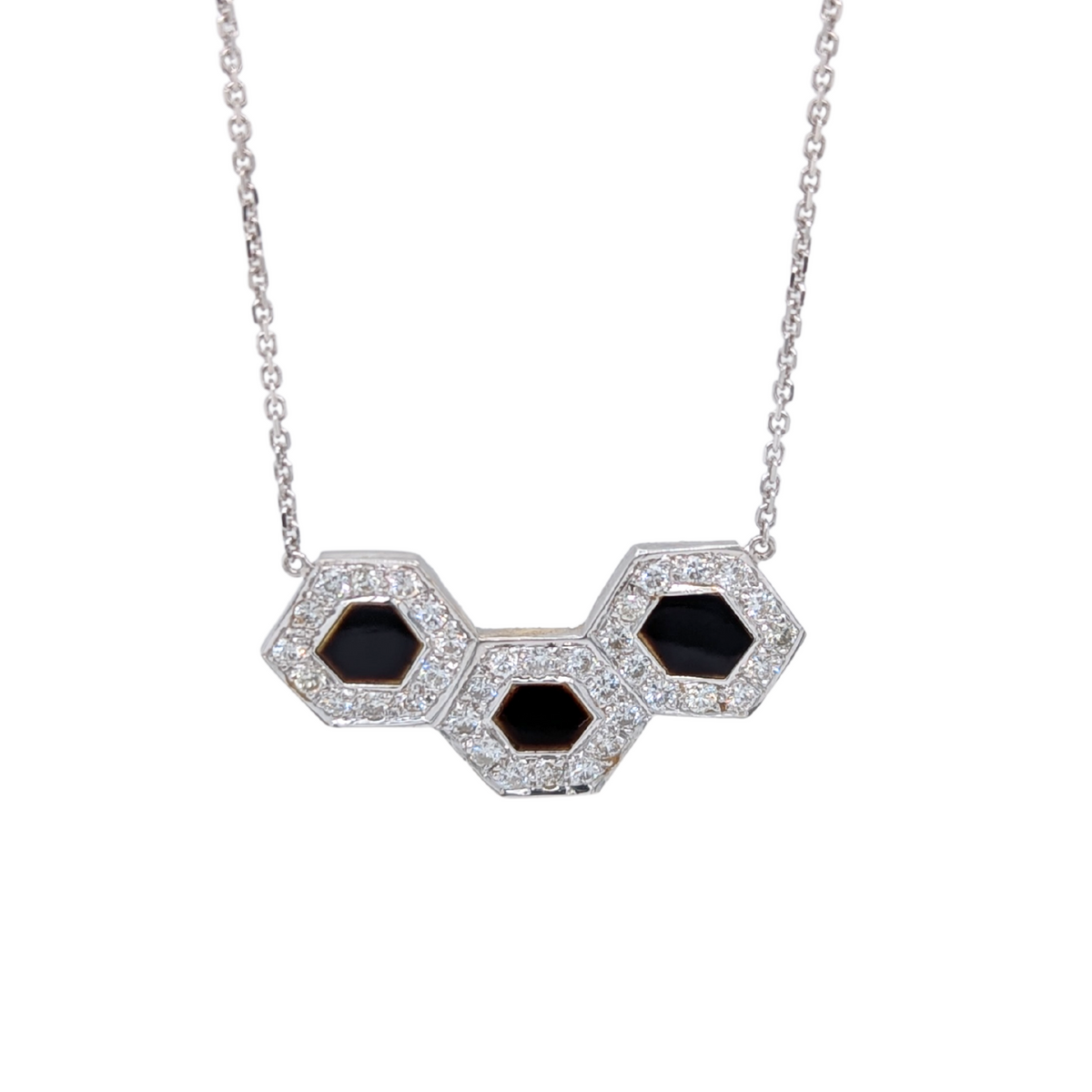 Estate: 14K White Gold Onyx & Diamond Necklace