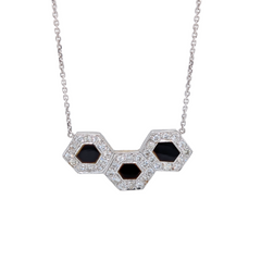 Estate: 14K White Gold Onyx & Diamond Necklace