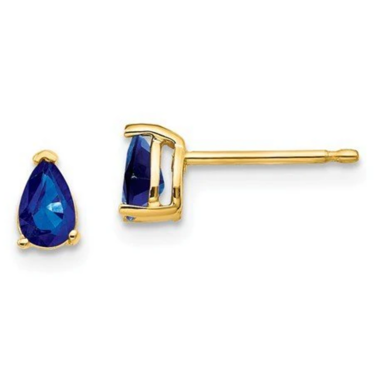 14K Yellow Gold Pear Shaped Ceylon Sapphire Stud Earrings