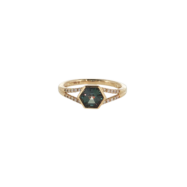 14K YG 1.24CT CREATED ALEXANDRITE .11CTW DIA RING