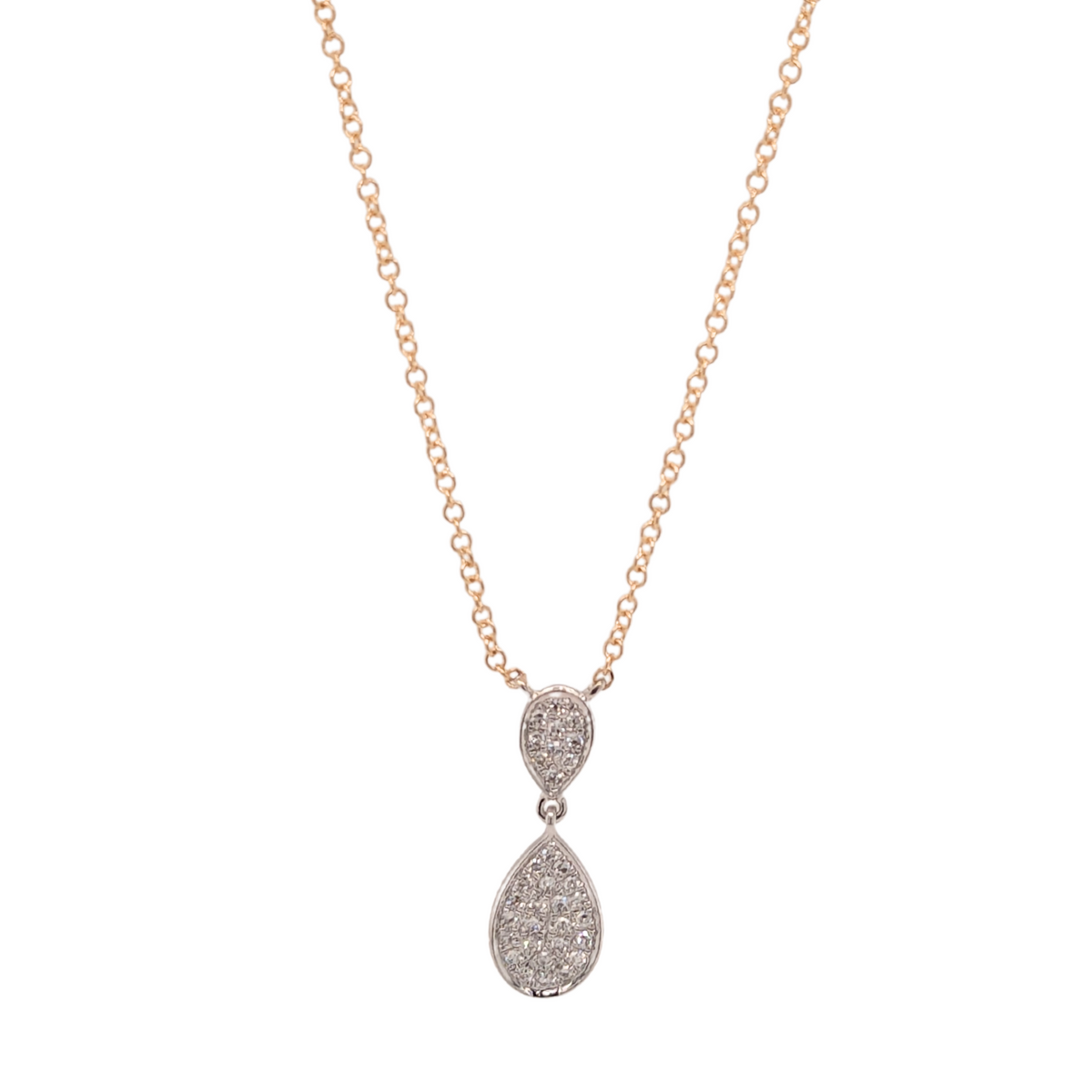 14K Two Tone Double Teardrop Pave Necklace