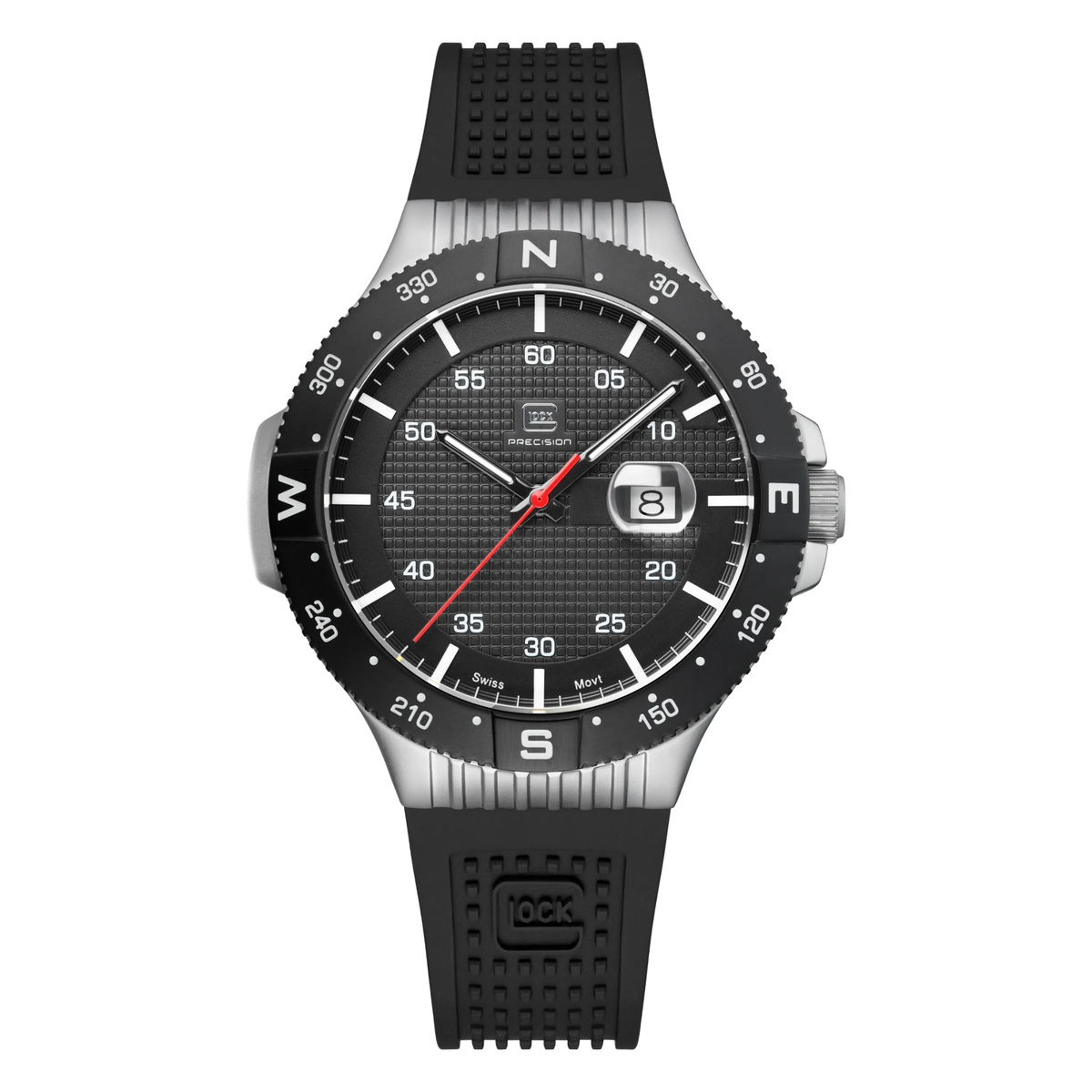 GLOCK GW-15-1-22 Stainless Steel Case Black Silicone Strap Watch