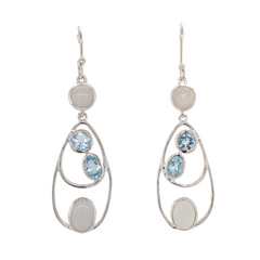 Sterling Silver Moonstone and Blue Topaz Dangle Earrings