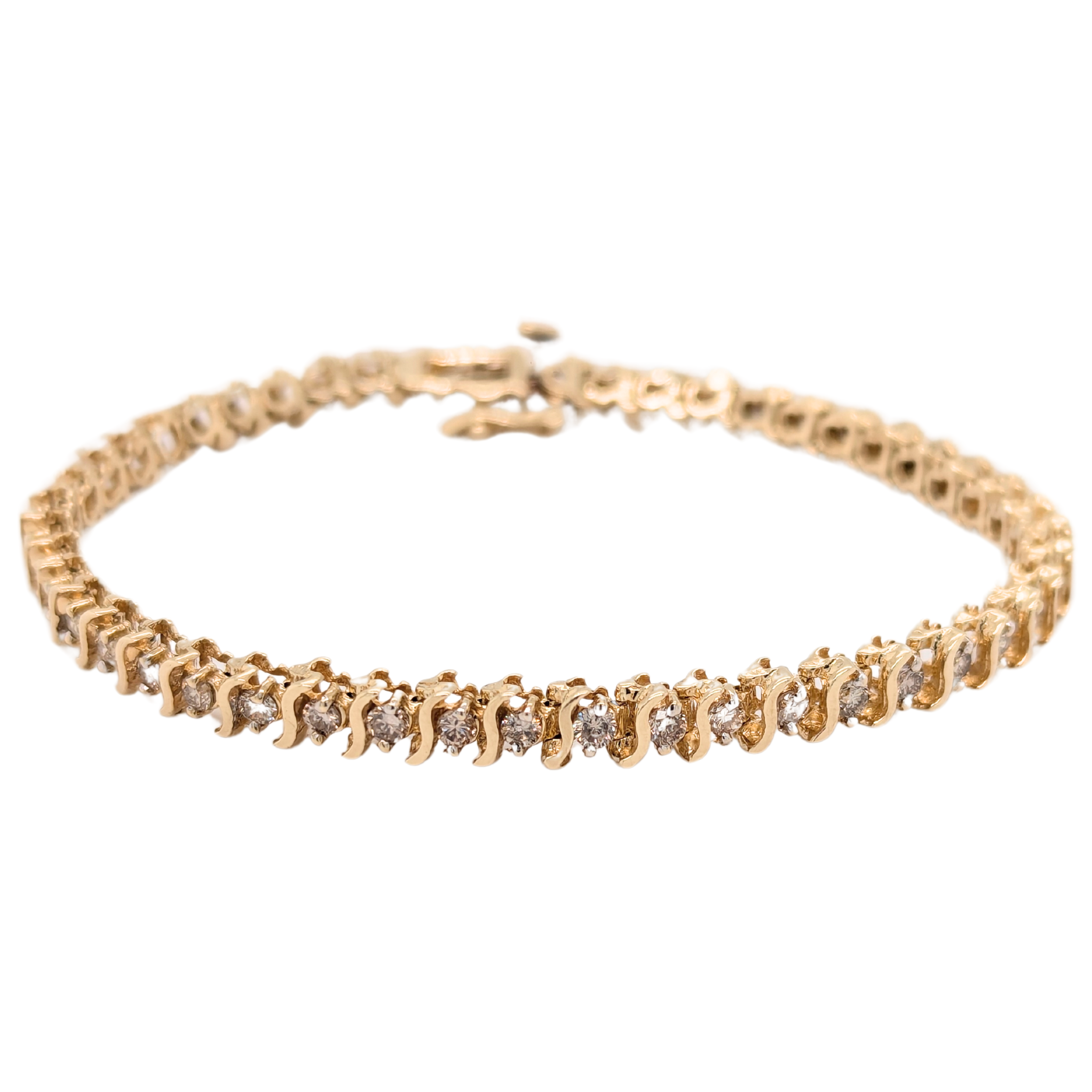 Estate: 14K Yellow Gold 2CTW Diamond S Link Tennis Bracelet