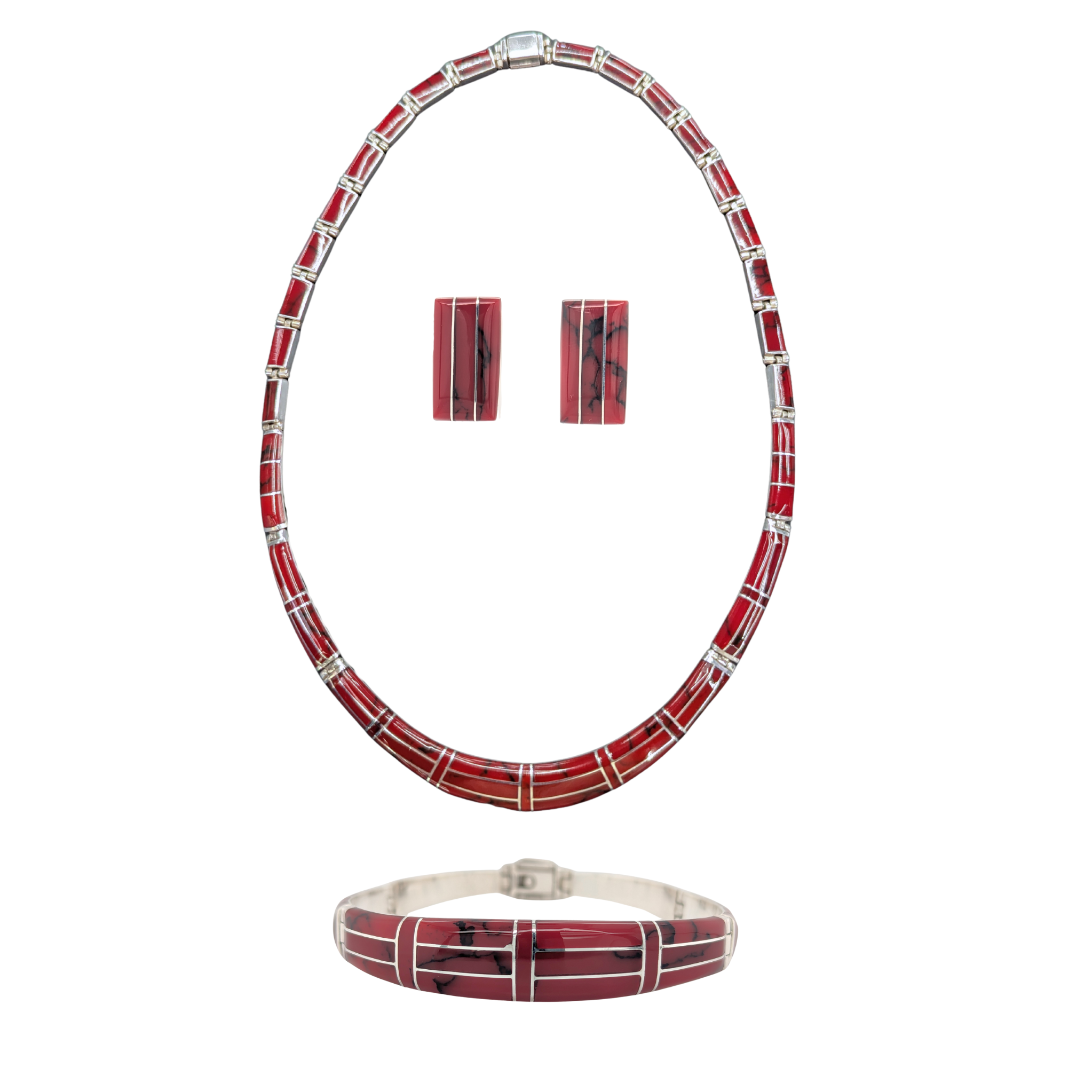 Estate: Sterling Silver Dyed Howlite Necklace, Earring, & Bracelet Set