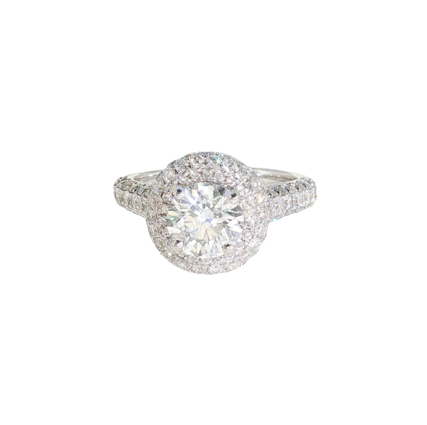 Estate 18kt White Gold 1ct Center Diamond 2.9ctw SI+ F+ Pave Halo Ring