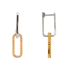 14K Two Tone Yellow Diamond Paperclip Drop Earrings