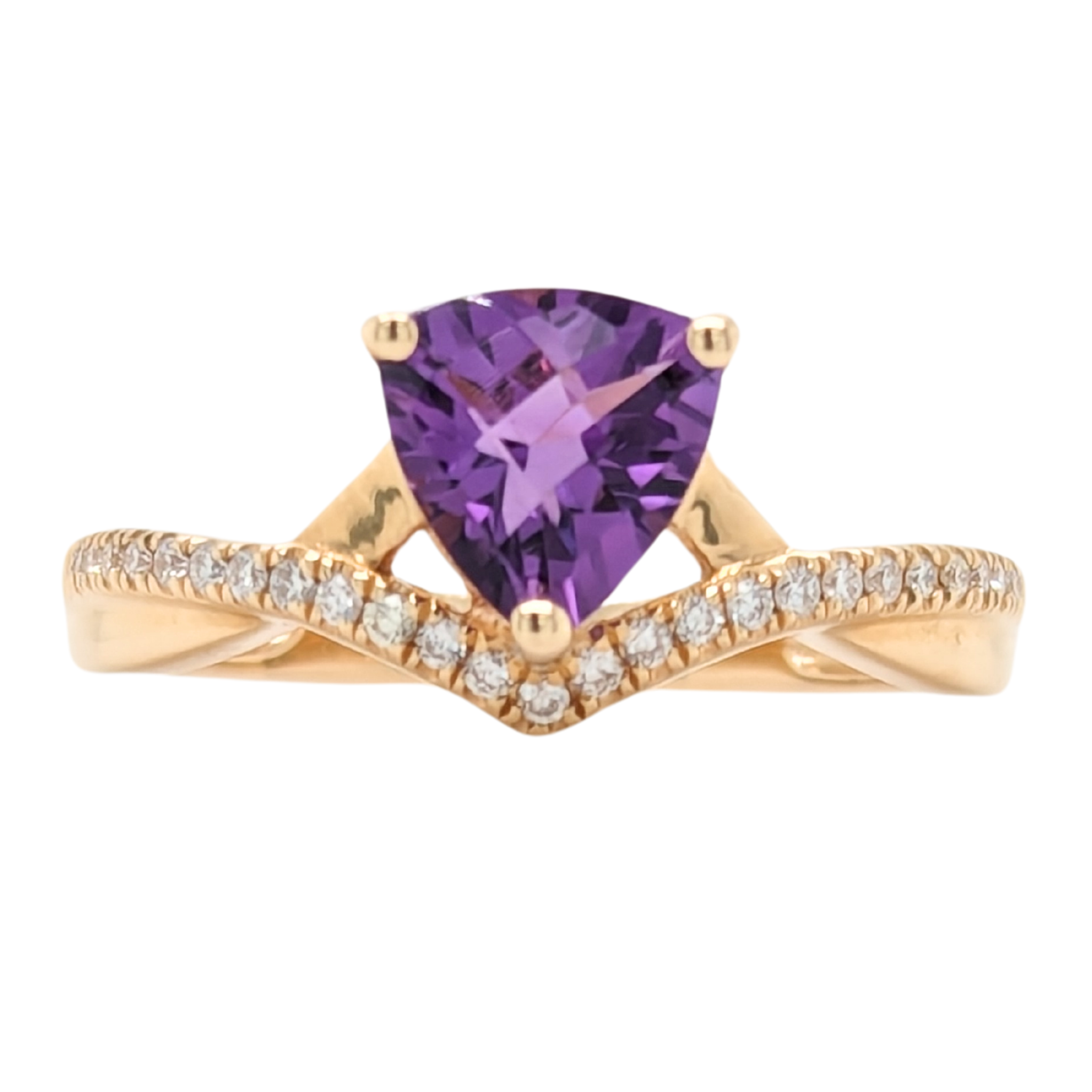 14K Yellow Gold Trillian Amethyst V Shaped Ring