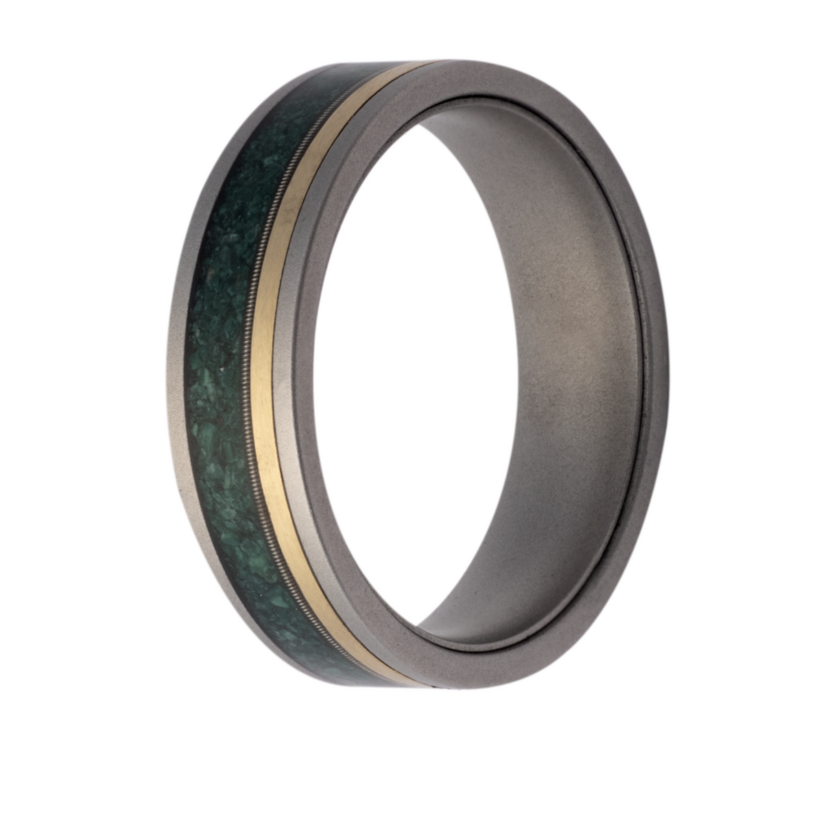 Cobalt Men's Ring with Malachite & Guitar Inlay with 14K Accents - Size 10