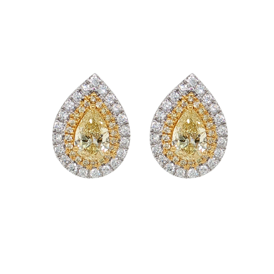14kt Two Toned 1.60ctw Yellow and White Diamond Studs.