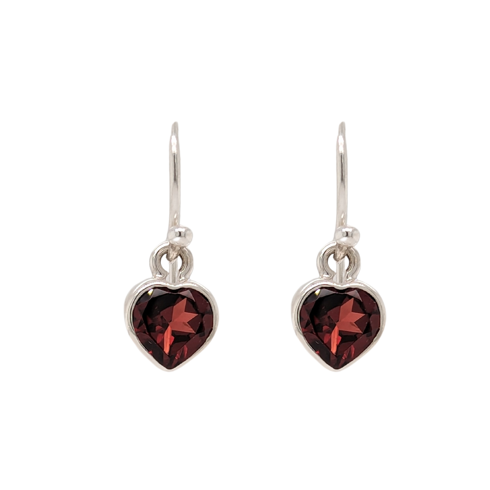 Sterling Silver Garnet Heart Dangle Earrings