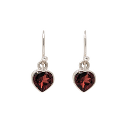 Sterling Silver Garnet Heart Dangle Earrings