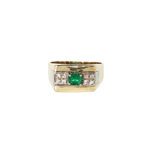 Estate 18kt Yellow Gold Emerald and Diamond Ring