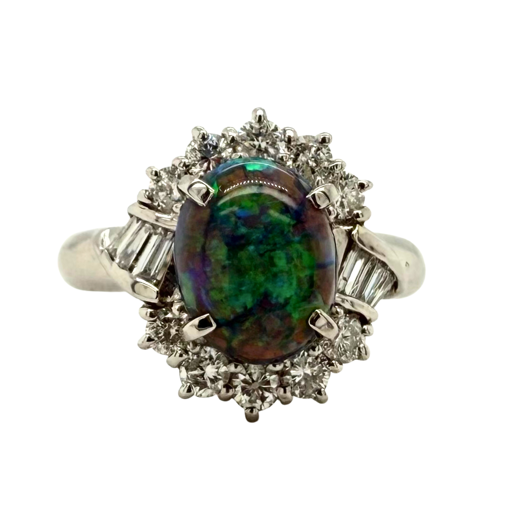 Estate Platinum 1.50ct Oval Australian Opal .70ctw Diamond Ring